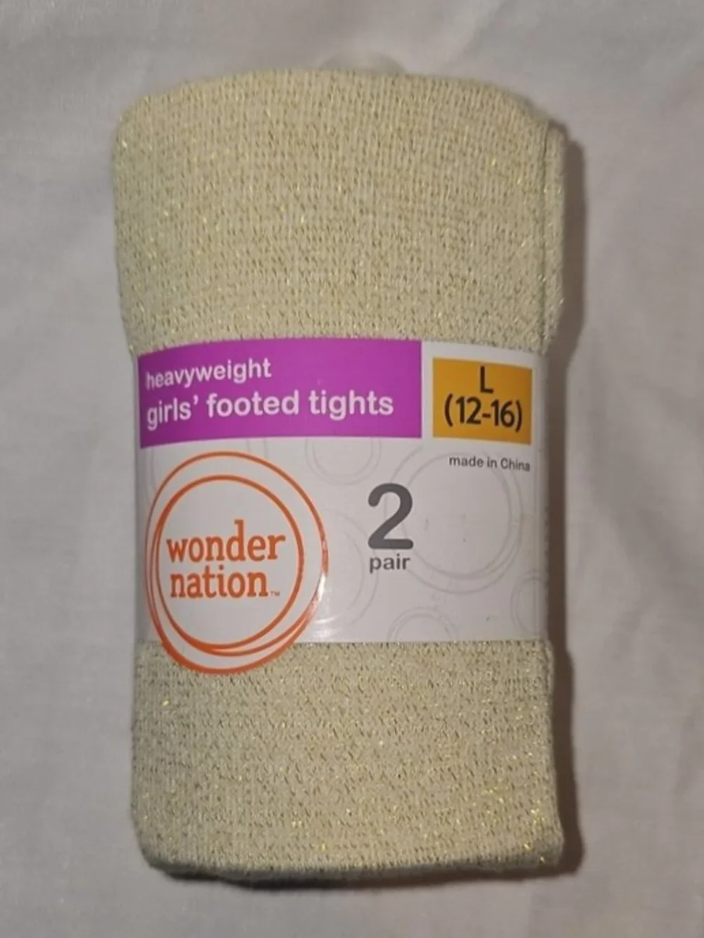 Wonder Nation Girls Lurex Tights, 2-Pack, Size Large 12-16 New